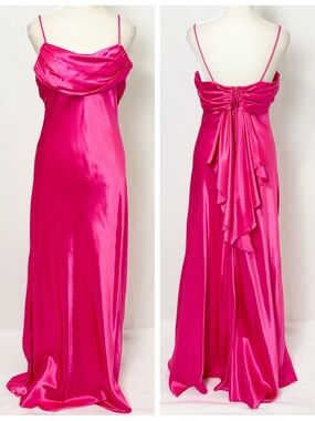 Vintage Y2K Fuchsia Satin Slip Dress with Draped Back
